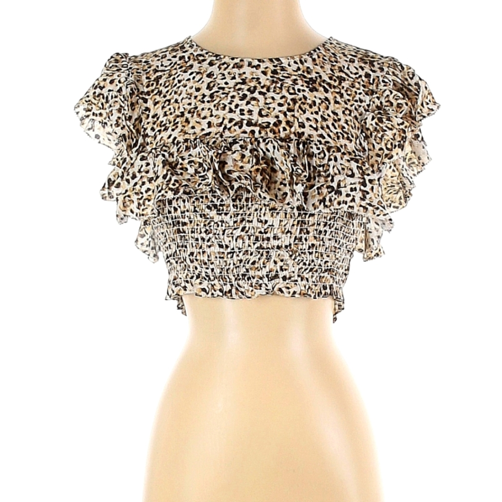 Leopard Flutter Ruffle Crop Top - Blue Life
